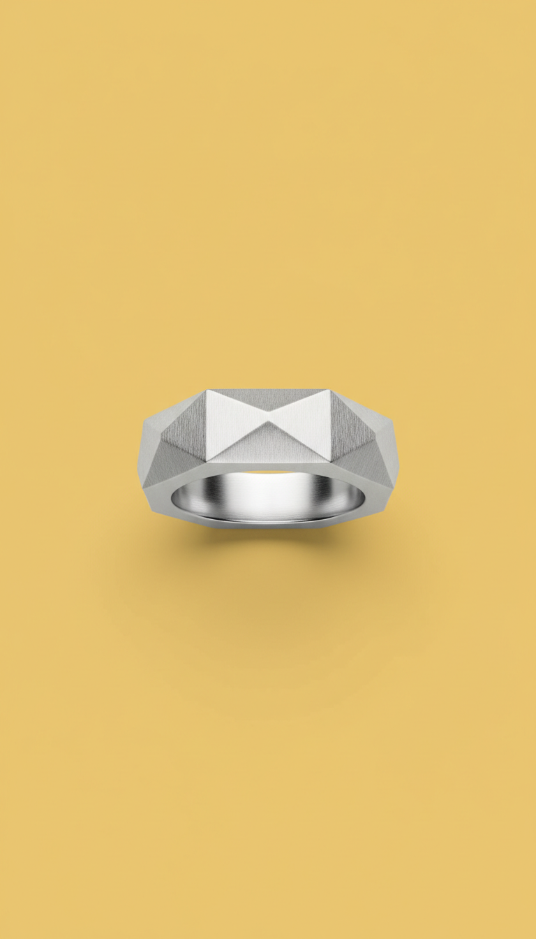 Frosted silver angular ring