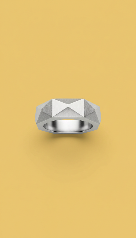 Frosted silver angular ring